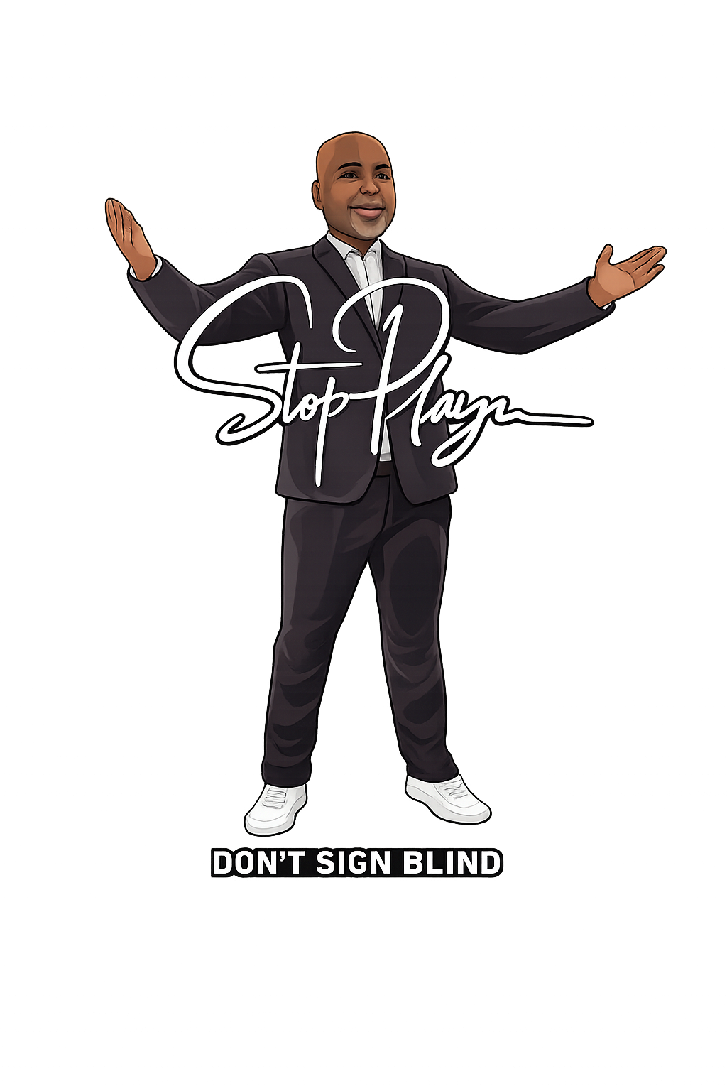 StopPlayn illustrated speaker with signature