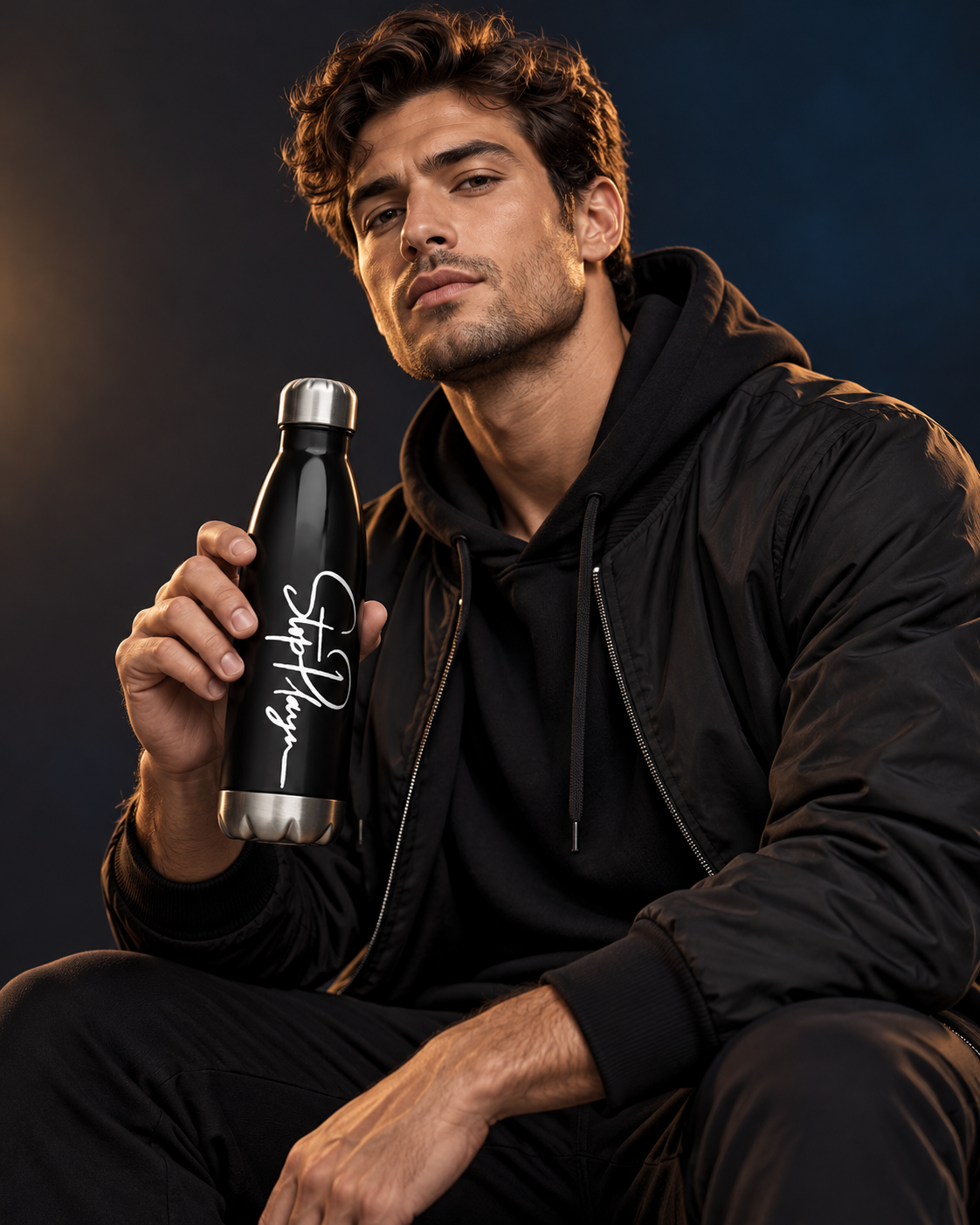 Adult model holding the StopPlayn Discipline Bottle