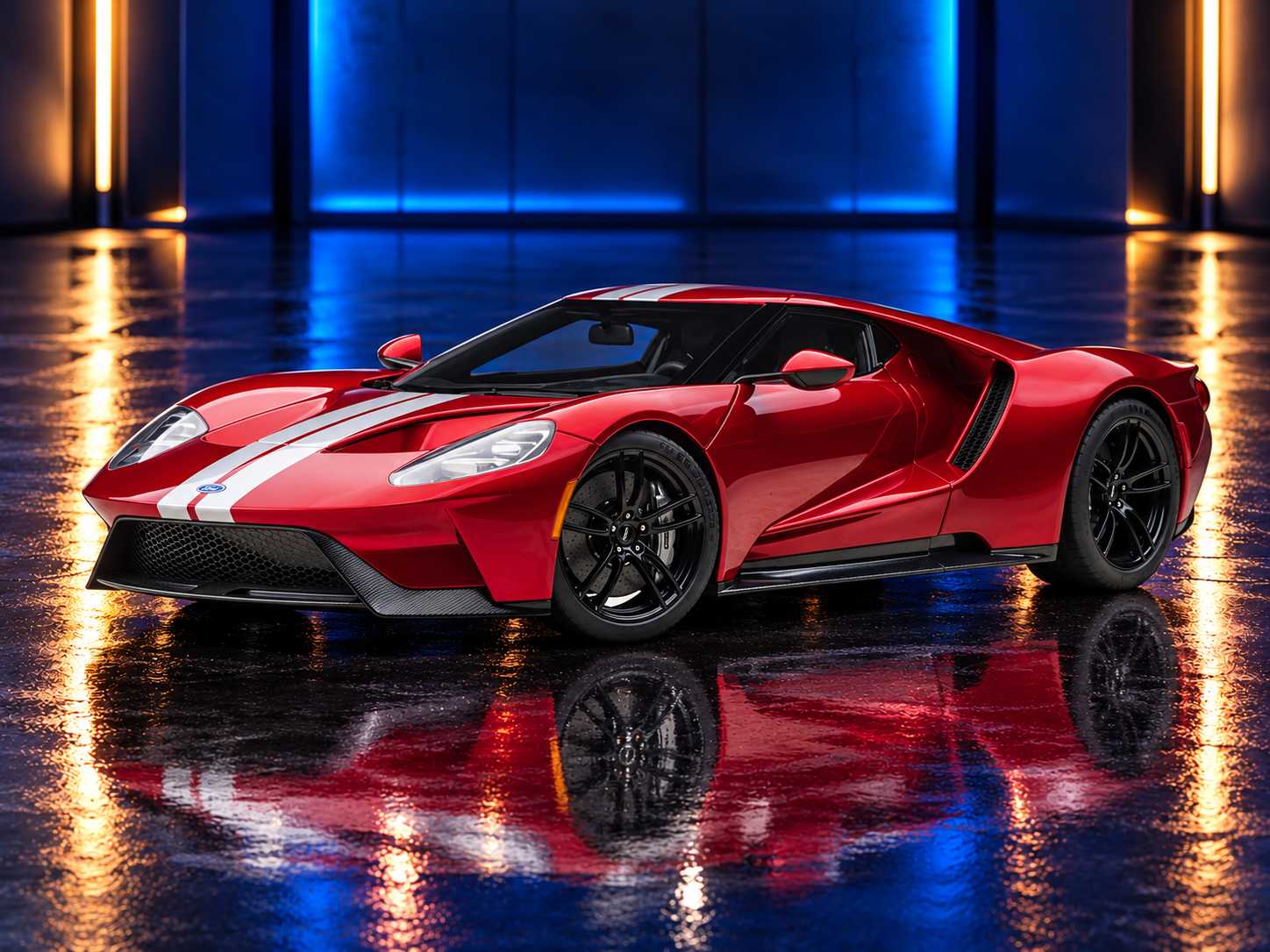 2017 Ford GT Liquid Red Metallic with Silver Stripes — Autoart 1:12 collector model