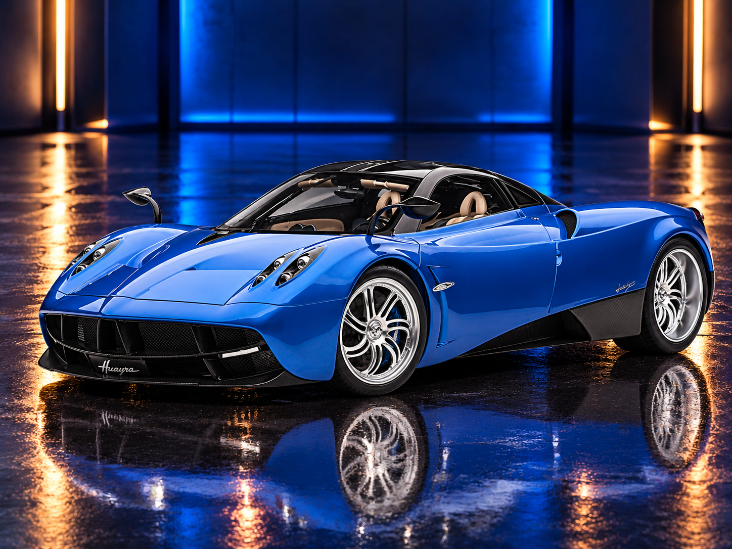 Pagani Huayra Metallic Blue with Black Top and Silver Wheels — Autoart 1:12 collector model